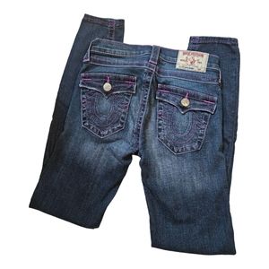 ✨️TRUE RELIGION DARK DENIM DISTRESSED LOW RISE SKINNY JEANS SZ 26✨️